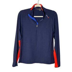 Ralph Lauren RLX 1/4 Zip Pullover Athletic Shirt Long Sleeve Navy & Red Size M